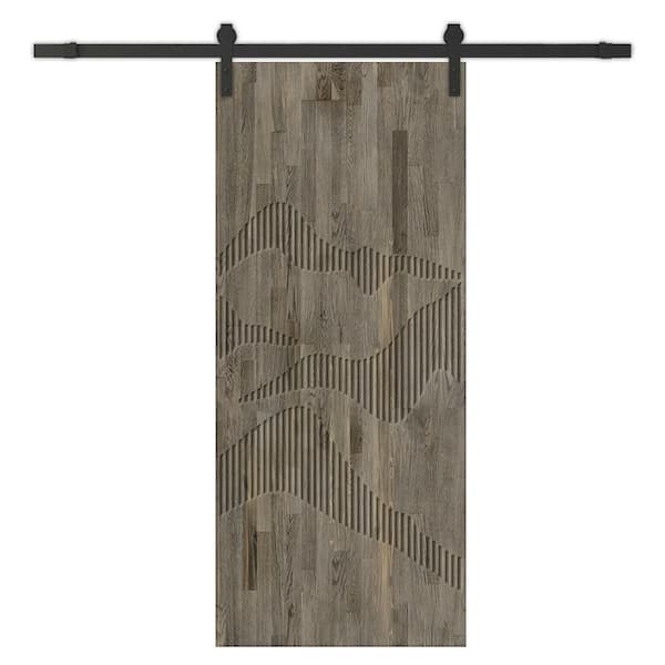 CALHOME 32 in. x 96 in. Weather Gray Stained Pine Wood Modern Interior Sliding Barn Door with Hardware Kit