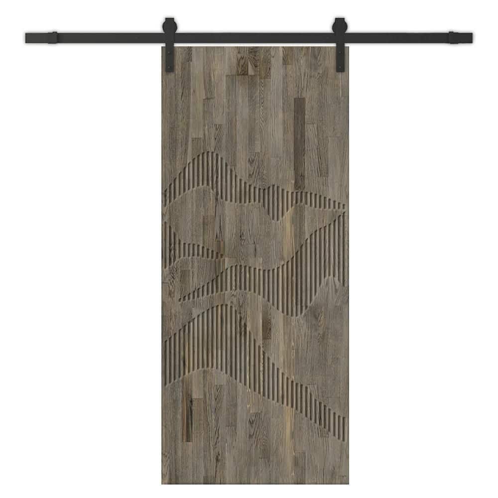 38 in. x 96 in. Weather Gray Stained Pine Wood Modern Interior Sliding Barn Door with Hardware Kit price history on PriceWatchPro