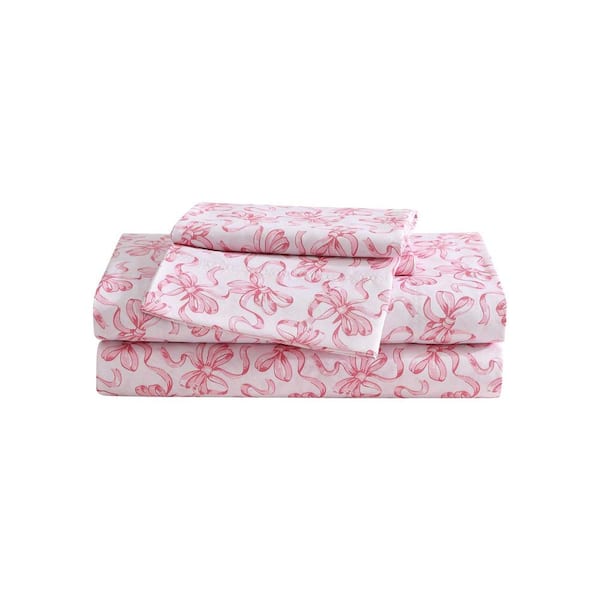 Ballet Bows 3 Piece Petal Pink Microfiber Twin Sheet Set
