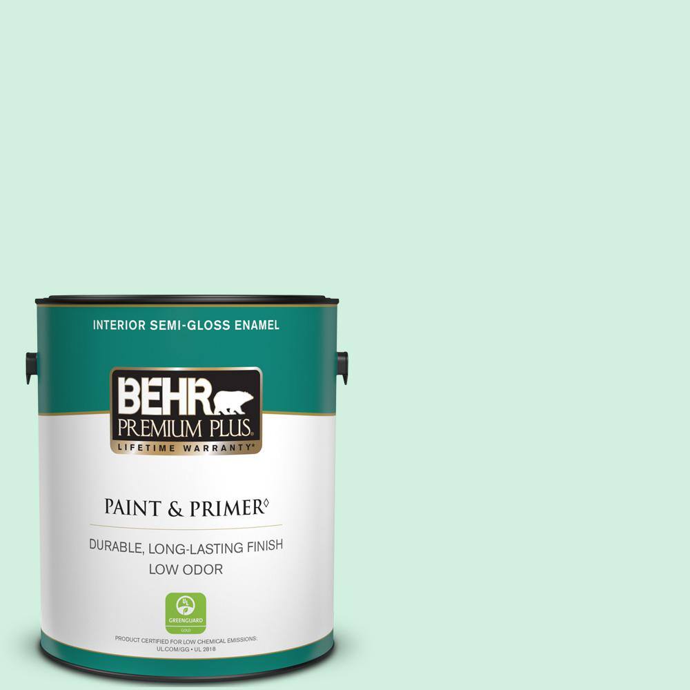 BEHR PREMIUM PLUS 1 gal. 480C2 Pastel Jade SemiGloss Enamel Low Odor