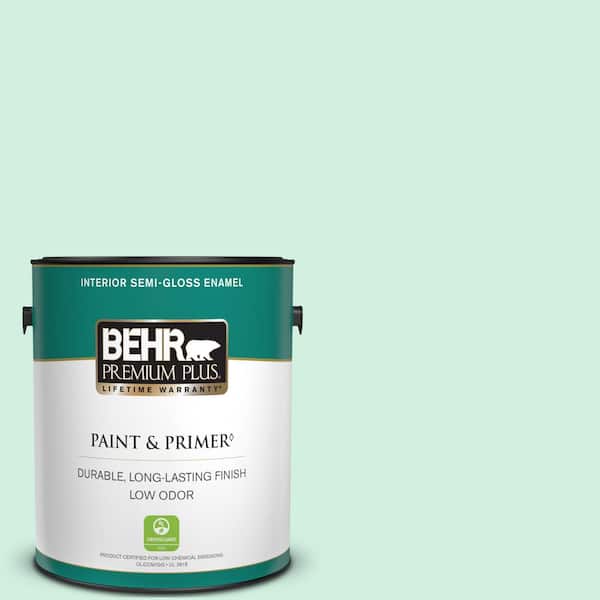 BEHR PREMIUM PLUS 1 gal. #480C-2 Pastel Jade Semi-Gloss Enamel Low Odor Interior Paint & Primer