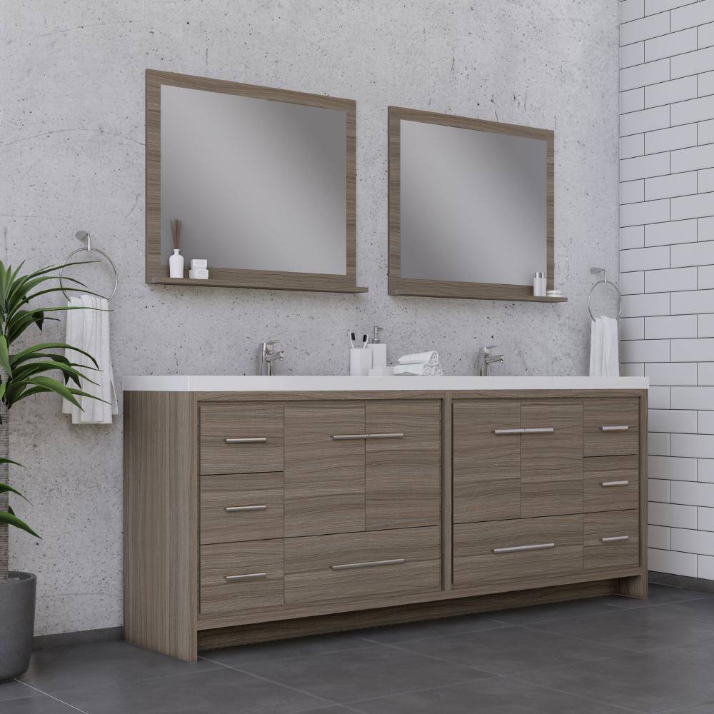 Alya 84" Gray Wood Double Bathroom Vanity with Acrylic Sink