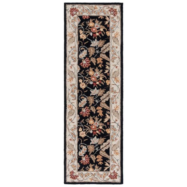 Chelsea 3 ft. x 18 ft. Black Border Floral Runner Rug