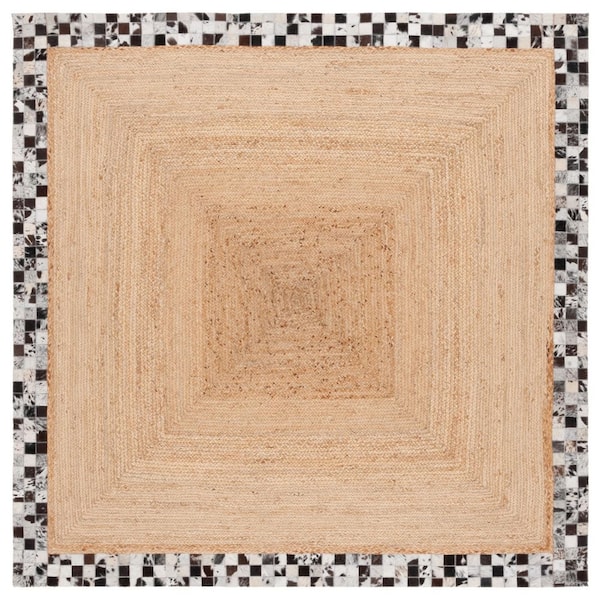 Natural Fiber 6 ft. x 6 ft. Natural/Gray Woven Border Square Area Rug