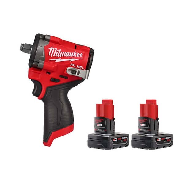 M12 FUEL 12V Lithium-Ion Brushless Cordless Stubby 1/2 in. Impact Wrench with 3.0 Ah Battery Pack (2-Pack)