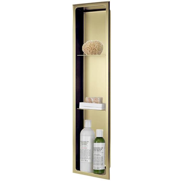 AKDY 8 in. W x 36 in. H x 4 in. D Stainless Steel Triple Shelf Bathroom Shower Niche in Gold