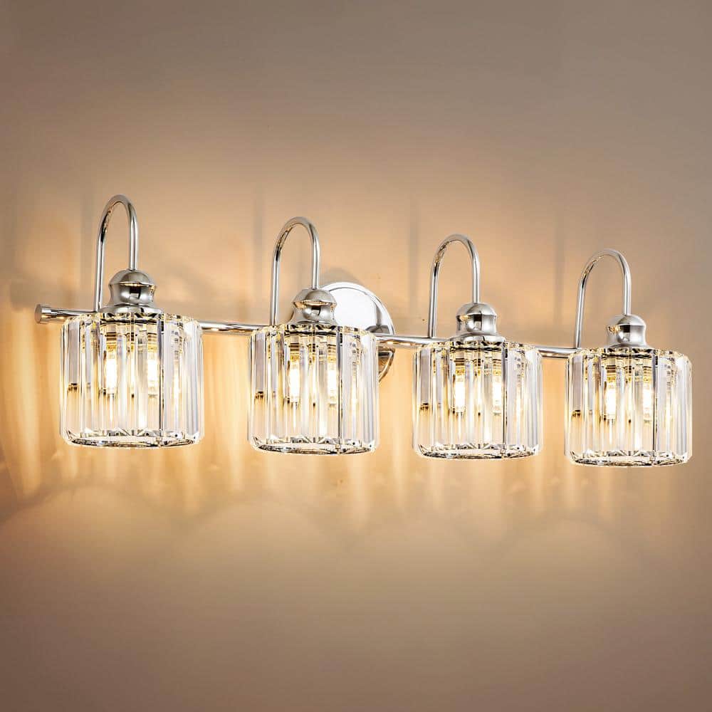Rennnsan Katherine 10.2 in. 4-Light Modern Chrome Bathroom Vanity Light ...