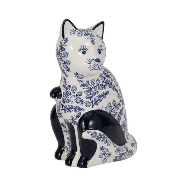 Liv & Skye Blue 6 in. x 10 in. Ceramic Cat Chinoiserie Vintage