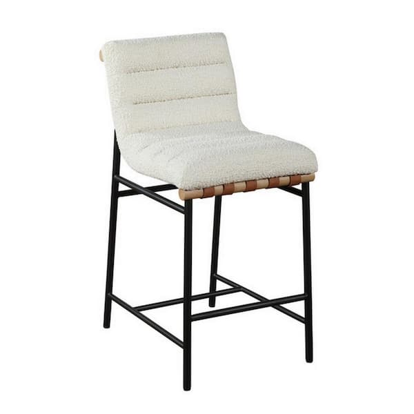26.38 in. White, Brown and Black Low Back Metal Frame Bar Stool with Faux Leather Seat