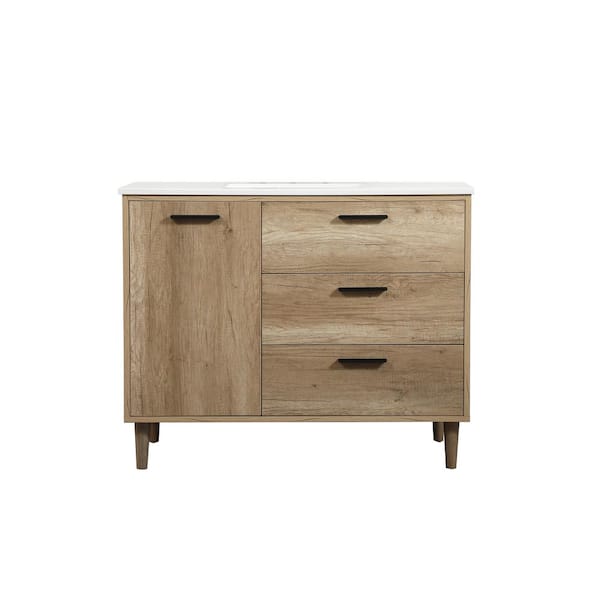 Unbranded Timeless Home 42 in. W x 22 in. D x 34 in. H Bath Vanity in Natural Oak with Ivory White Engineered Stone Top