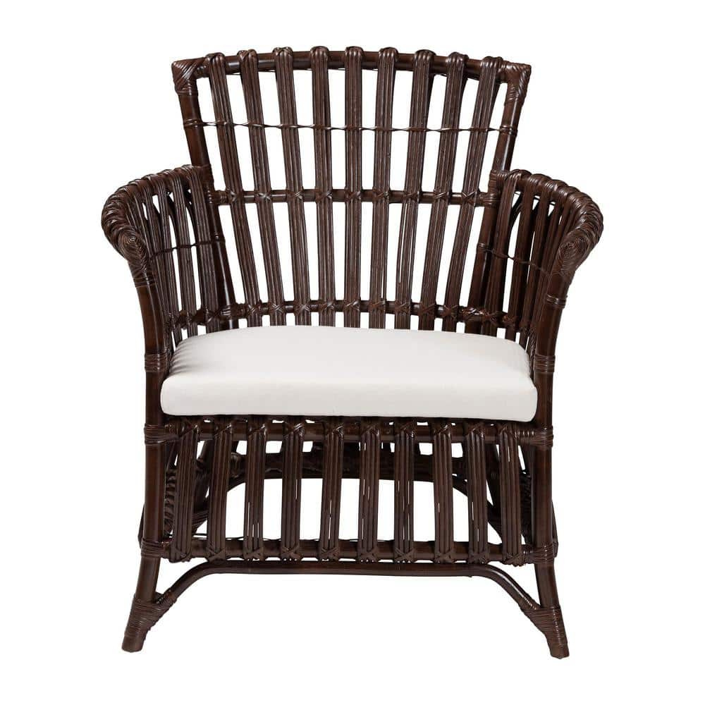 Brooklyn Bohemian Very Dark Brown Rattan Arm Chair with Cushion