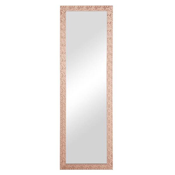 HOMESTOCK 14 in. x 42 in. Classic Rectangle Framed Rose Gold Mosaic Over The Door Mirror