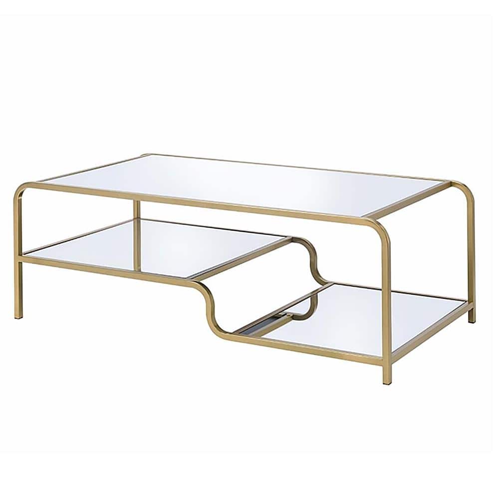 Gold and Mirrored Rectangular Coffee Table with Metal Frame