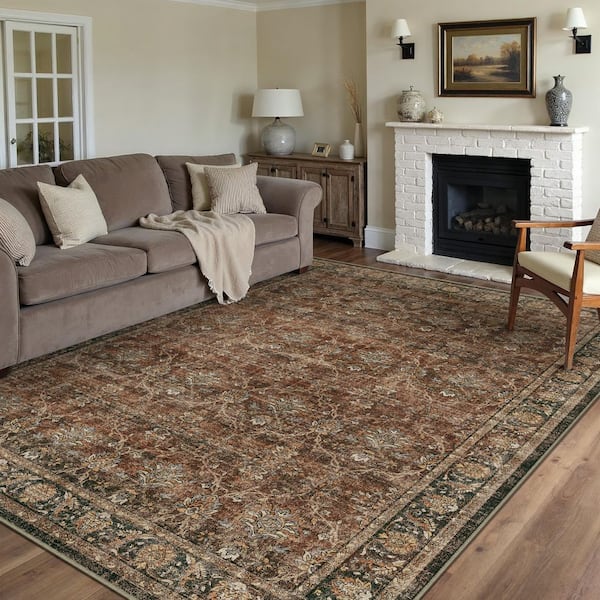 Shimmer Red 9 ft. x 12 ft. Washable Distressed Vintage Floral Area Rug