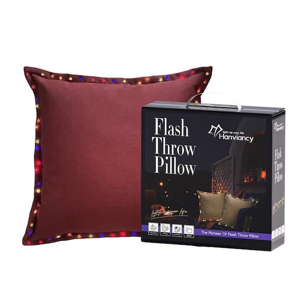 Square Outdoor Throw Pillow with Led Lighting Edge-Red