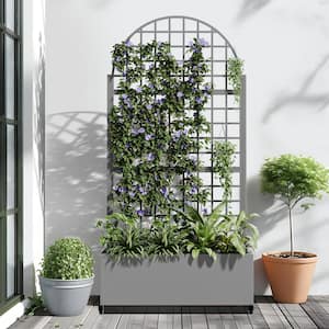 71 in. H Metal Gray Arch Pots and Planter Raised Bed Box with Trellis for Vine Climbing Plants and Vegetable Flower