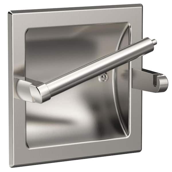 1-Pack Wall-Mount Recessed Toilet Paper Holder in Brushed Nickel, Stainless Steel Pivoting in Wall Toilet Paper Holder