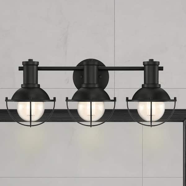 Designers Fountain Dalton 23 in. 3-Light Matte Black Industrial Vanity Light with Open Cage Design