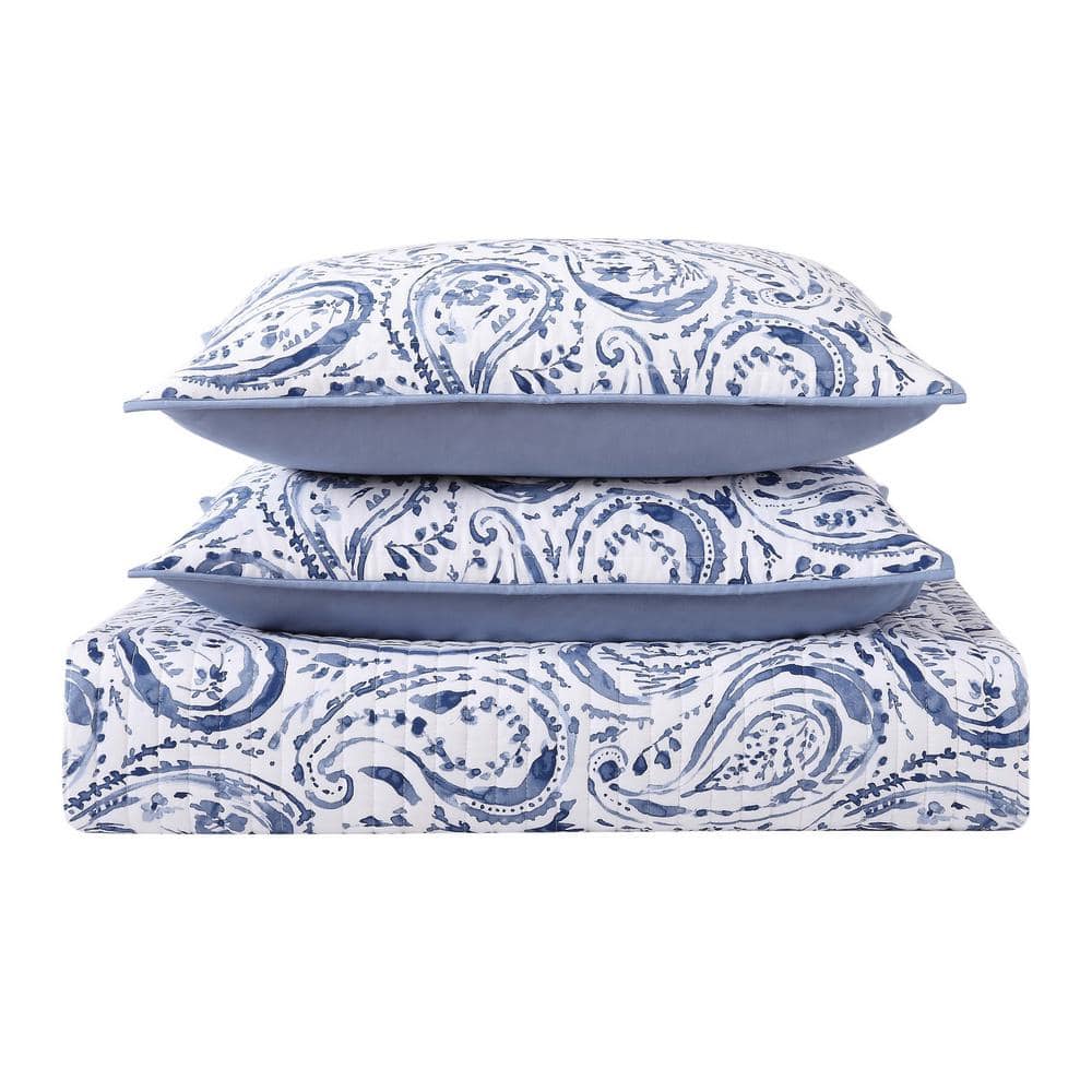 White Cotton Twin Quilt Set with Paisley Print