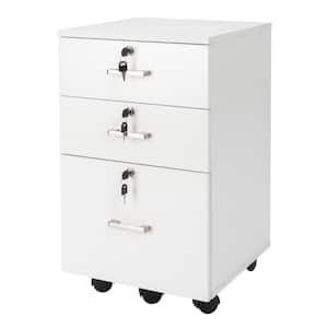 3-Drawers White Engineered Wood 19.69 in. Vertical File Cabinet with Lock
