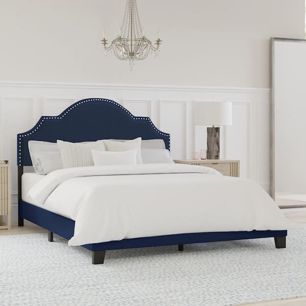 Hillsdale Cynthia Blue Queen Upholstered Bed with Nailhead Trim