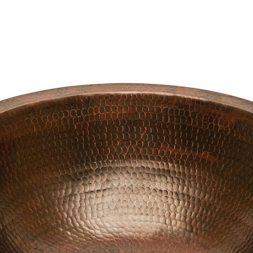 17" Round Hammered Copper Under Counter Bathroom Sink