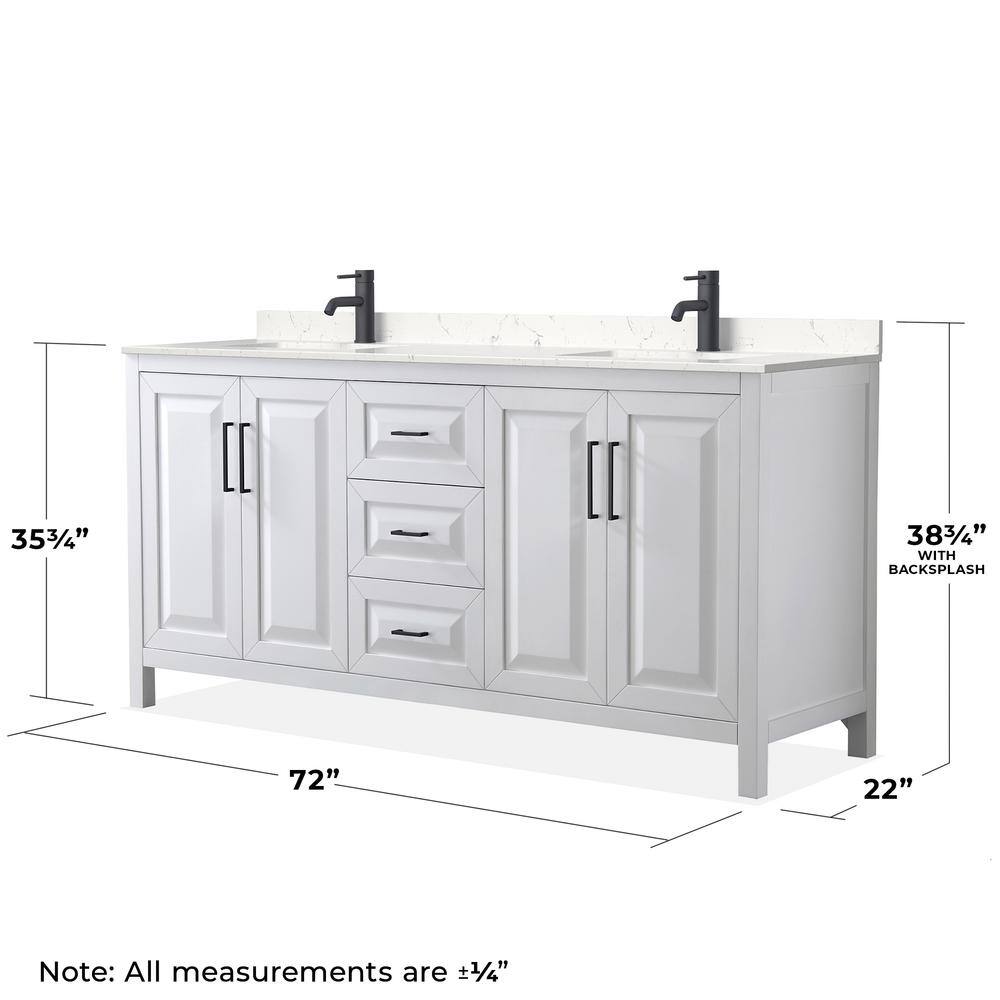 Elegant 72" White Double Bathroom Vanity with Light-Vein Carrara Marble