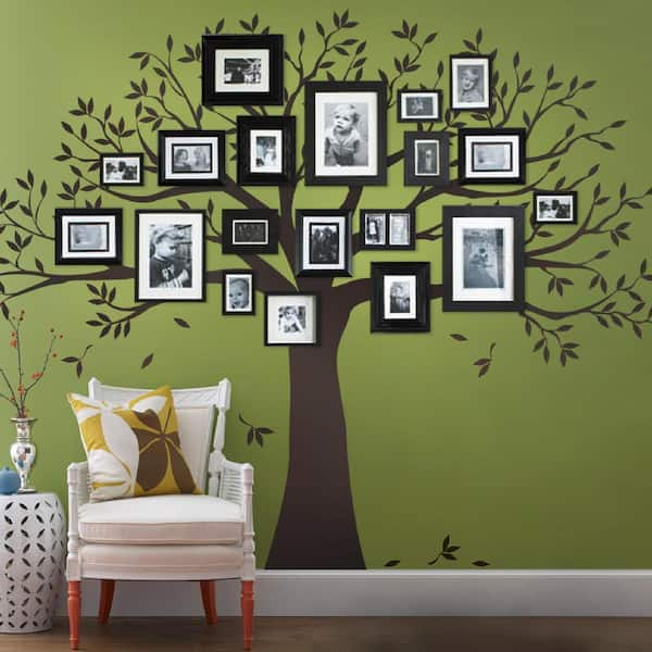 Simple Shapes Family Tree Wall Decal Tree Wall Decal for Picture Frames in Chestnut Brown Small Size