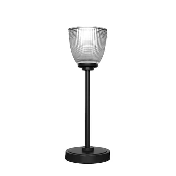 Unbranded Quincy 16.25 in. Matte Black Accent Lamp with Clear Ribbed Glass Shade