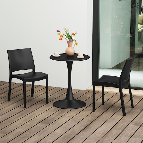 Frond and Form Outdoor Patio Assembled Poly Plastic Stacking Dining Side Chair (Set of 2), Black