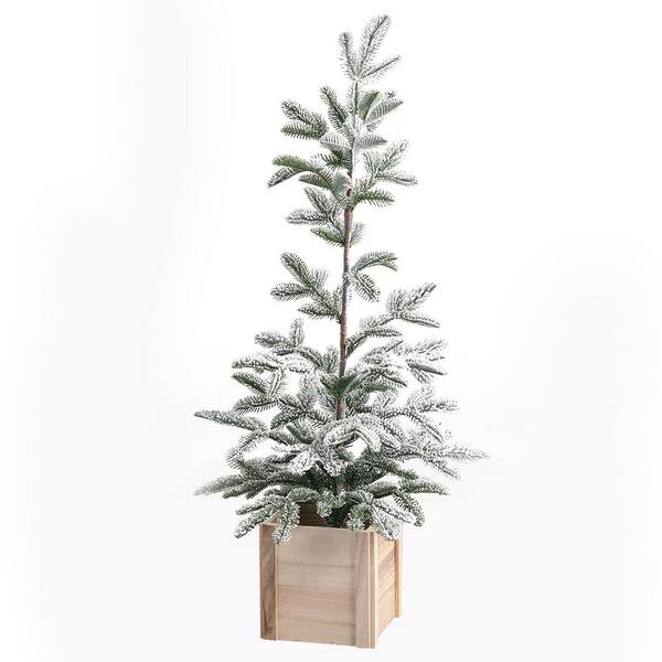 SULLIVANS 4.75 ft. White Slim Flocked Pine Artificial Unlit Potted