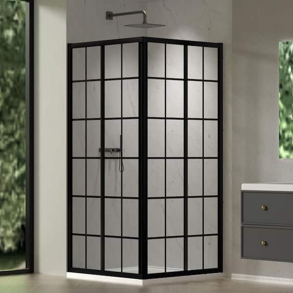 34.625 in. x 35.437 in. W x 72 in. H Framed Corner Sliding Shower Enclosure in Matte Black Finish with Clear Glass