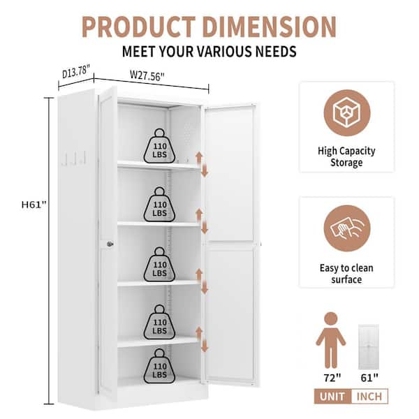 Ximuprmy 28 in. W x 14 in. D x 61 in. H Tall Metal White