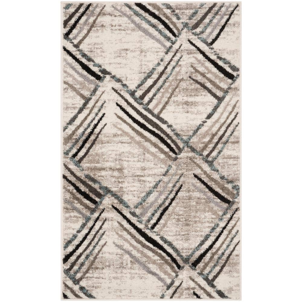 Round Multicolor Geometric Synthetic 36" Easy Care Area Rug