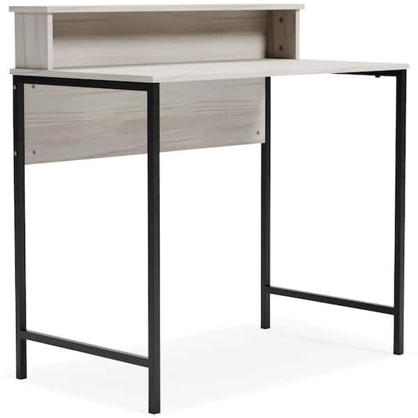 Benjara Gem 35.5 in. Rectangular Whitewash and Black Wood Writing Desk with Storage Hutch