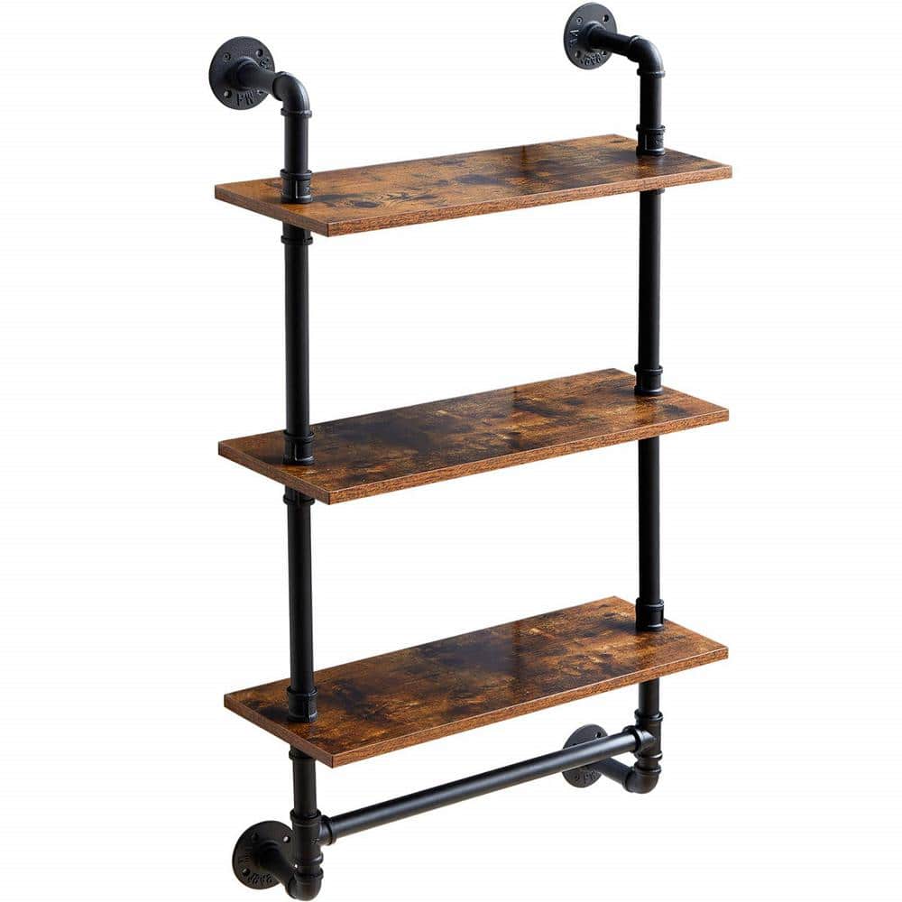 19.6 in. W x 7.8 in. D Rustic Brown Industrial Pipe Floating Decorative Wal
