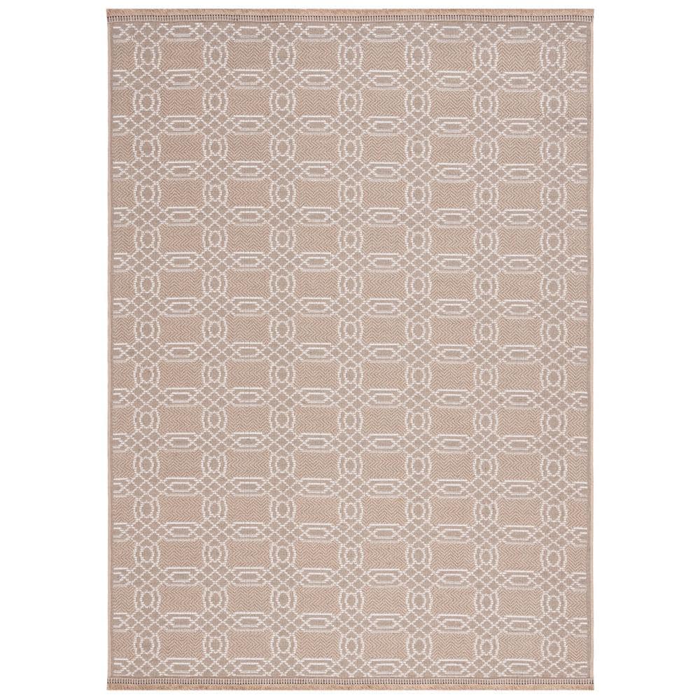 Ivory Geometric Patterned 4' x 6' Wool Blend Area Rug