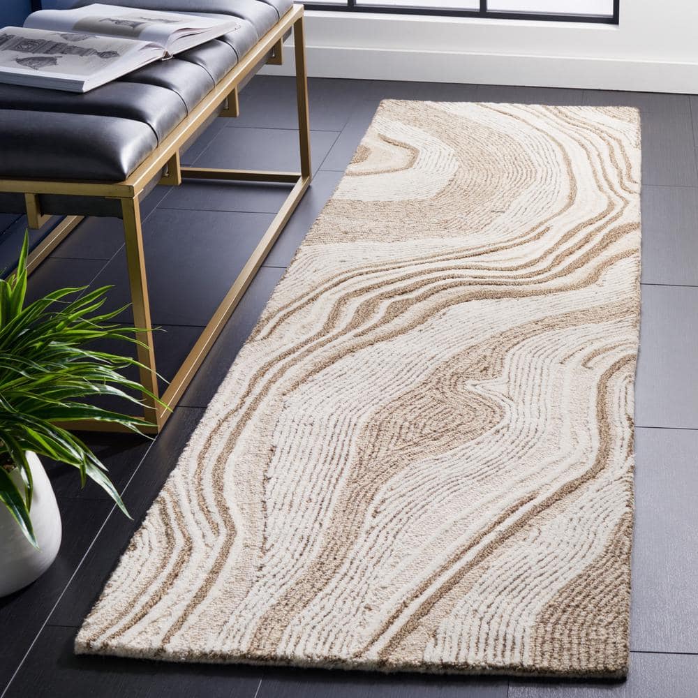 Ivory and Beige Wool Hand Tufted Runner Rug