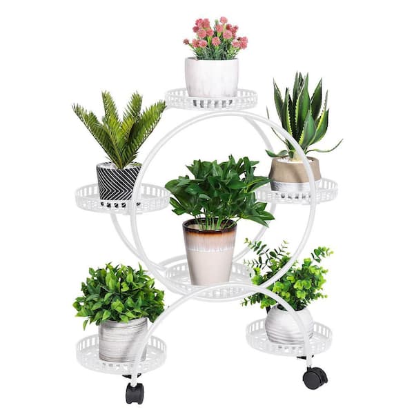 AESOME 30.8 in. x 28.5 in. x 12.8 in. Indoor Metal Plant Stand 6-Potted Flower  Pot Holder with Wheels Display Shelf Rack White HJ112-WT - The Home Depot