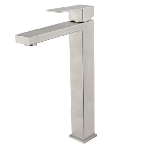 Lukvuzo Stainless Steel Single Handle Single Hole Deck-Mounted Bath Vanity Sink Faucet with Waterfall in Brushed Nickel