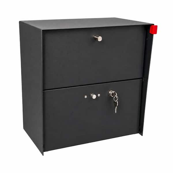QUICK SHIP RetroBox Locking Small Package Wall Mounted Mailbox in Black