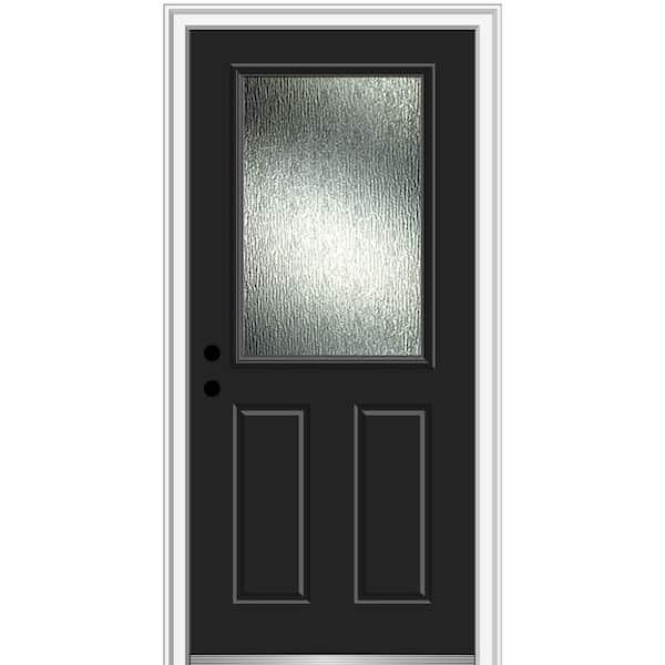 MMI Door Rain Glass 34 in. x 80 in. Right-Hand Inswing 1/2 Lite 2-Panel Painted Black Prehung Front Door on 4-9/16 in. Frame