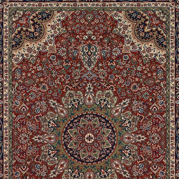 3 X 10 Gray, Ivory, Brick Red Medallion Washable Area Rugs Runner Rug