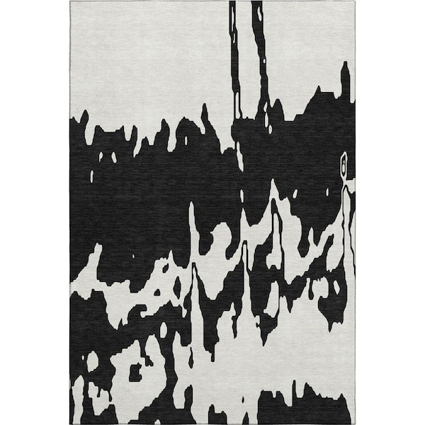 Mayfield Premium Machine Washable Abstract AMF961 Black 5 ft. x 7 ft. 6 in. Area Rug