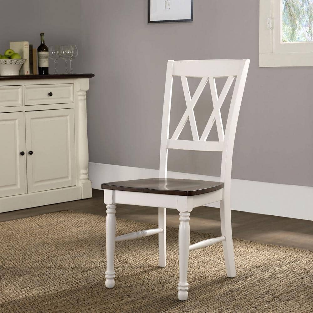 White Cross Back Rustic Wood and Metal Dining Chairs, Set of 2