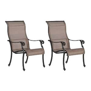 All-Weather Bronze Aluminum Frame Patio Outdoor Lounge Sling Chair in Brown for Garden Yard (Set of 2)