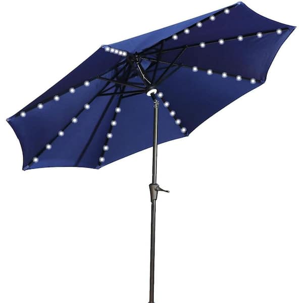 TIRAMISUBEST 9 ft. Aluminum Market Solar Tilt Patio Umbrella in Navy Blue