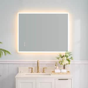 28 in. W x 36 in. H Rectangular Frameless Anti-Fog LED Light Wall Bathroom Vanity Mirror Frontlit and Backlit