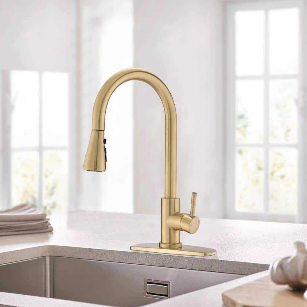 Brushed Gold Stainless Steel Pull Down Kitchen Faucet