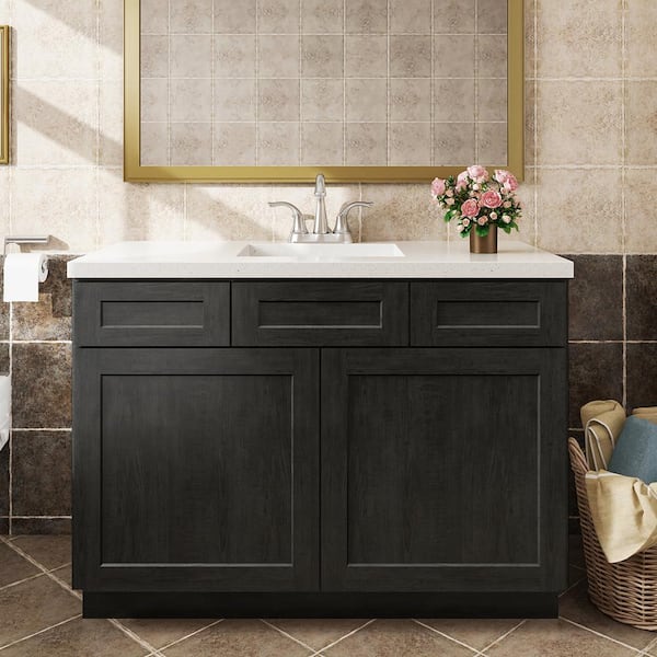 Unbranded 48 in. W x 21 in. D x 34.5 in. H in Shaker Charcoal Plywood Ready to Assemble Floor Vanity Sink Base Kitchen Cabinet